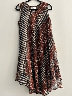 Pink Pineapple One Free Size Sleeveless Flowy Patterned Dress Brown Black White